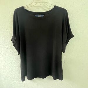 Rachel Roy Black Jersey Tee Crew Neck with Pleated Sleeve Detail Size XL